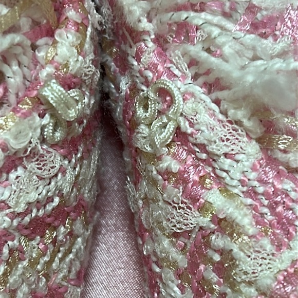 Michael Simon Pink Cream Tweed with Pearl and Gold Details Blazer Jacket size LP - Picture 12 of 17